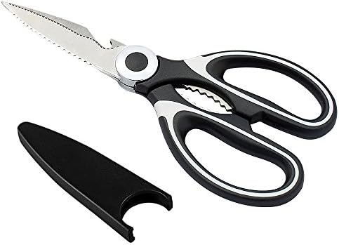 Heavy Duty Kitchen Scissors - DGEMOC Stainless Steel Multi Purpose Scissors with Both Sides Ultra Sharp Blades, for Cutting Poultry, Fish, Meat, Food, Included Peeler and Bottle Opener Function