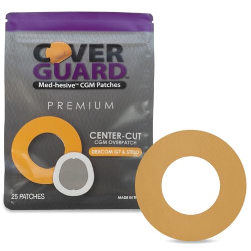 CoverGuard CGM Overpatch | Dexcom G7, Stelo | Tan Center-Cut Design| 25-Count | Waterproof Adhesive | Anti-Fray | Easy Application & Removal | Made in USA | Sensor Protection