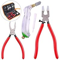 Swpeet 3Pcs Heavy Duty Glass Running Pliers, Breaker Grozer Pliers and Grip Oil Feed Glass Cutter Kit, Professional Stained Glass Cutting Tool with Extra Rubber Tips Perfect for Stained Glass Work