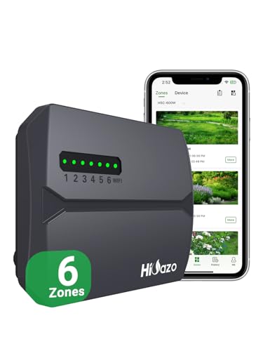 HiOazo WiFi Irrigation Control Unit 6 Zones 16 Irrigation Programs Smart Weather Jumps Water Calculation Manual Watering Control Unit for Garden Watering Greenhouse HSC-600W