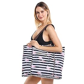 2 In 1 Foldable Large Waterproof Tote Bag with Zipper for Beach, Travel, Gym and Swim 41jpKO6DovL