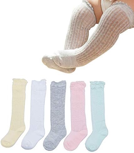Looching 5 Pack Baby Toddler Girls Boys Mesh Knee High Cotton Socks Stockings