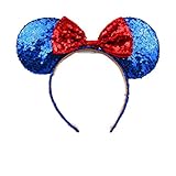 Mickey Mouse Ears,Minnie Ears Headbands Sequin Hair Band for Women Girls party supplies (Blue red)