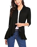 Mofavor Women's Casual 3/4 Sleeve Draped Ruffles Open Front Knit Cardigan