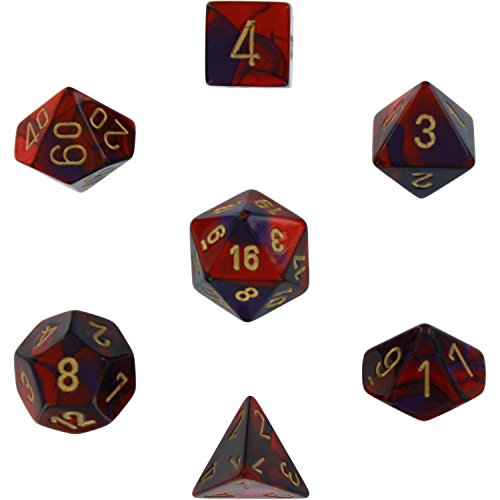 Chessex Polyhedral 7-Die Gemini Dice Set - Purple-Red with Gold CHX-26426