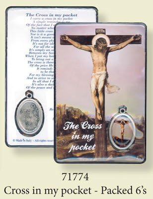 THE CROSS IN MY POCKET Coloured MEDAL PENDANT Verse Prayer Card
