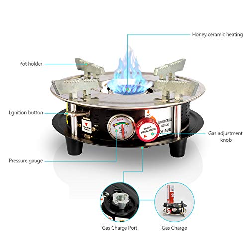 Portable Cooking Gas Stove Burner 10,000 BTU Dual Fuel Propane or Butane Patio Stove Outdoor Indoor Gas Cooker for Hiking, Camping, Backpacking and Emergency Preparedness