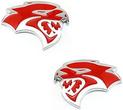 2pcs Car SRT HELLCAT Head Metal Emblem Badge Decal Side Fender Sticker for Dodge Charger Challenger Ram Viper Chrysler Jeep SRT8 SRT4 SRT6 (red)
