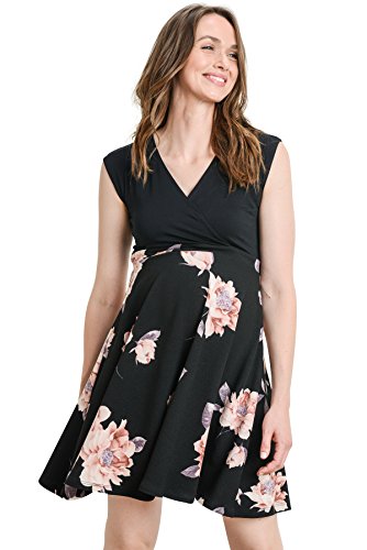 LaClef Women's Surplice Skater Nursing Friendly Maternity Dress