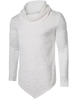 Men's Long Sleeves Cowl Collar Hipster Hip Hop Rock Fashion Casual Pullover T-Shirt