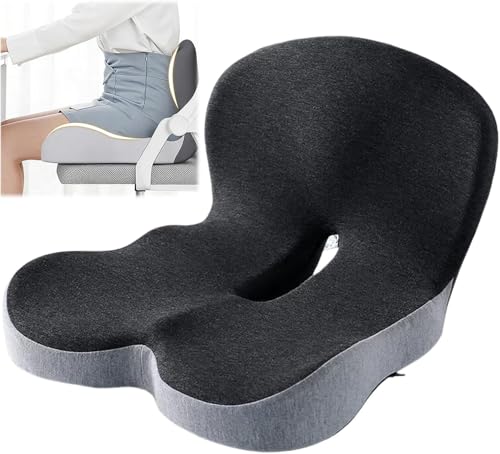 Orthopedic Cushion, L-Shaped Ergonomic Design Seat Cushion, Non Slip Memory Foam Car Cushion with Back Support for Tailbone & Hips Pain Relief, Suitable for Office, Car, Home, Long Sitting