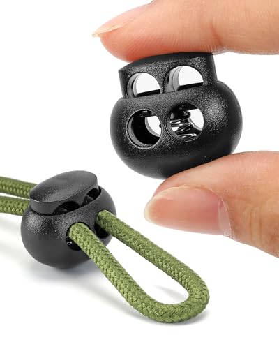 12pcs Cord Lock, Double Hole Round Ball Plastic Spring Cord Locks, End Stopper Fastener Slider Toggles Clip for Drawstrings Lanyard Paracord (12)