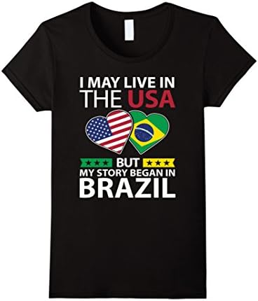 Womens Brazil Flag Shirt Live in USA Brazilian Pride Gift T-Shirt Medium Black