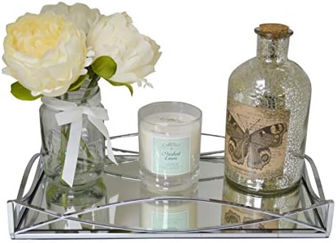Decorative Silver Metal Rectangular Dressing Table Tray With Mirror Glass Base (AR5 SIlver)