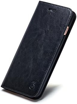 iPhone 6S Case / Genuine Leather iPhone 6S Wallet Case / Slim Folio Book Cover with Credit Card Slots / Cash Pocket / Stand Holder / Magnet Closure(Black - iPhone 6 / 6S)