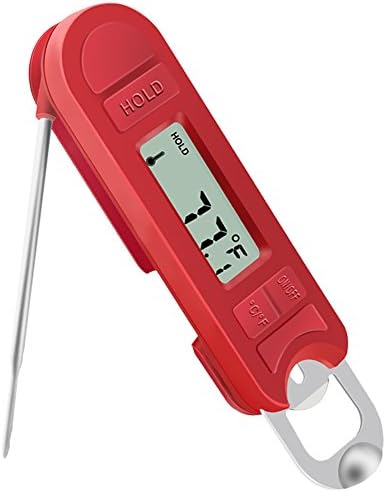 Digital Meat Thermometer Instant Read Super Fast Electronic Cooking Food Thermometer BBQ Meat Thermometer with Collapsible Internal Probe for Grill Cooking Meat Kitchen Candy(Red)