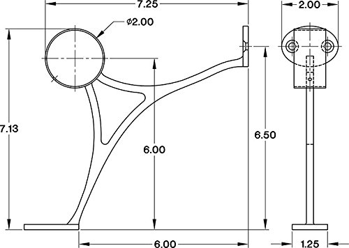Bar Foot Rail Kit (Custom-Made Item) - Brushed Stainless Steel Tubing (2 in OD, 6 ft Length) - Combination Foot Rail Brackets - Tapered End Caps