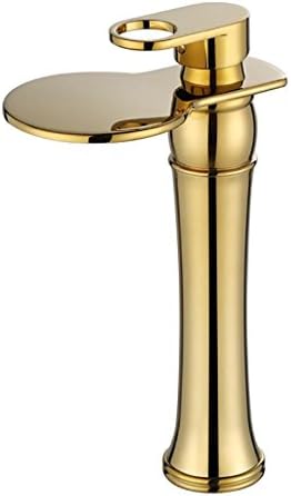 BKPH Basin Vessel Countertop Mixer Taps Single Handle Single Hole Tall Bathroom Waterfall Faucet Polished Golden
