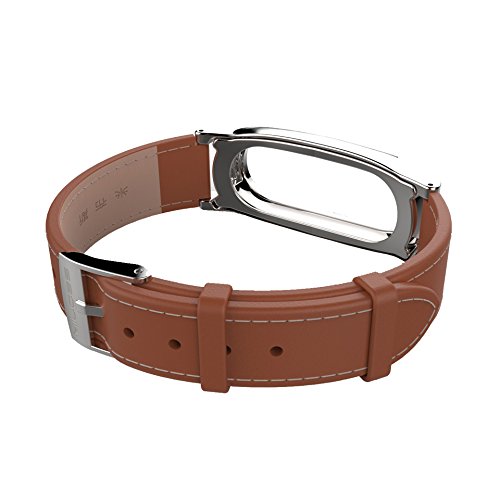 Original Mijobs Leather Strap Wristband plus for Xiaomi miband 2 Watchband Freescrew Magnetic Metal Case Screwless Bracelet (Genuine leather plus brown with silver case)