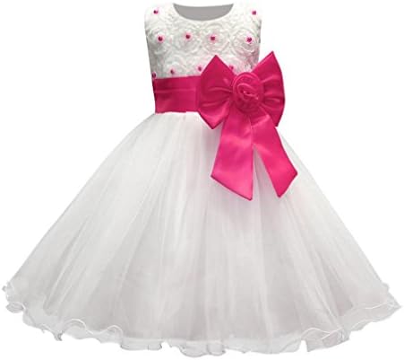 Baby Girl Dress Daoroka Kids Flower Sleeveless Bowknot Princess Wedding Bridesmaid Birthday Party Pageant Tutu Tulle Skirts Cute Summer Fashion Beautiful Casual A Line Sundress (150/7T, Hot Pink)