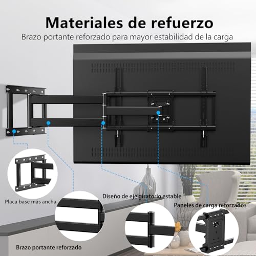 JXMTSPW Soporte Pared para TV de 32-80 Pulgadas, Soporte TV Pantallas con Giratorio e Inclinable, VESA Máx 600x400 mm,Soporta hasta 60 kg,Soporte Television Pared con Articulado Brazo y Rotación