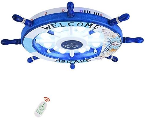 Creative Rudder Ceiling Light, Modern LED Ceiling Lamp Children's Room Chandelier Children's Cartoon Ceiling with Remote Control Sailor Pendant Lamp (Color : Blue-45CM 24W)