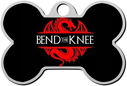 KCMDA Stainless Steel Pet Id Tags, Personalized Custom Print Bone Shape Bend The Knee Dragon Dog Tags &amp; Cat Tags