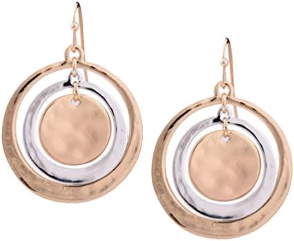 Women Fashion Round Two-Tone Dangle Drop Earrings Gold Silver XFCT19-3