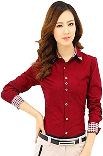 SUN SIAN Women's Casual Long-sleeved Patchwork Spring Occupation Blouse Large, Red