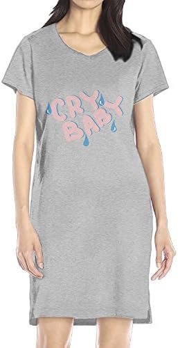 Women's Cry Baby V-neck Short Sleeve Loose T-Shirt Dress Ash S