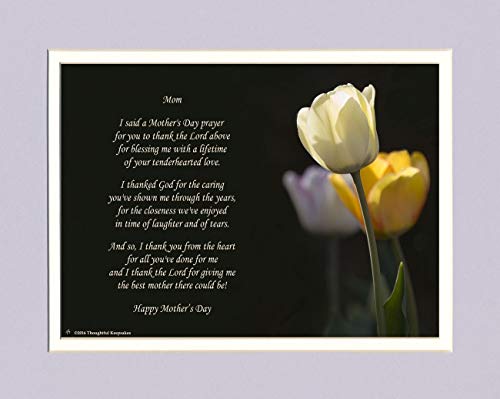 Mother's Day Gift with Mothers Day Prayer Poem. White Tulip Photo, 8x10 Double Matted. Special Gifts for Mothers Day Gift for Mom.