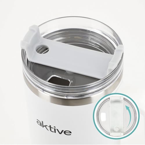 AKTIVE Insulated Stainless Steel Tumbler, 1.2L, White, Measures 15 x 10 x 27 cm, Leakproof Lid, Includes Straw, Ergonomic Handle, BPA Free, Non-Slip Base, Thermos Bottles (63152)