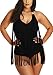 Pandolah Women Plus Size Tassel Fringe Padded Bikini Bandeau One Piece Swimsuits (2XL, Black-5)