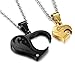 FIBO STEEL 2 Pcs Stainless Steel Mens Womens Pendant Necklace Heart Puzzle 22 Inches Chain, Black Gold-tone