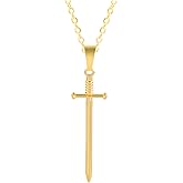 925 Sterling Silver Gothic Collar Sword Necklace For Men, 14K Yellow Gold Vintage Sword Pendant Katana Necklace - Shiny CZ Dagger Necklace For Women, Master Sword Necklace For Halloween Christmas Gifts