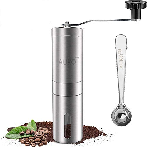 Manual Coffee Grinder Stainless Steel Coffee Bean Grinder Ceramic Conical Burr Hand Crank Mill with Spoon AUKO