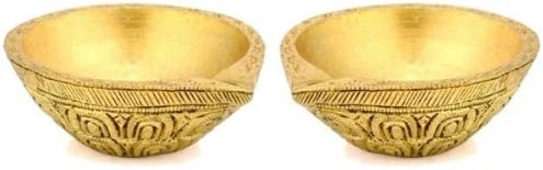 Gathbandhan Aone India Ornate Brass Diya , Set of 2 (2.25-inch Dia Each)