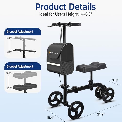 Premium Knee Scooter – Foldable & Steerable Knee Walker, Dual Brakes, New Band Brake, Comfort Knee Pad for Foot Surgery, Broken Foot & Ankle Injury Recovery, Compact Crutch Alternative(Black)