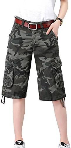Hiwil Women's Casual Loose Fit Multi-Pockets Camouflage Twill Bermuda Wide Leg Cargo Shorts Grey Camouflage US 18 / Tag Size 38