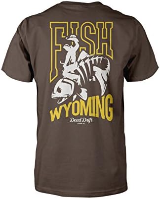 Dead Drift Fly Bucking Trout Fish Wyoming Fly Fishing Shirt (Large, Espresso Brown)