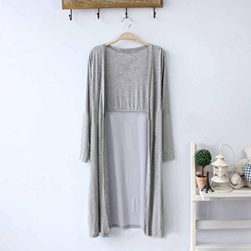Kshion Women Boho Beach Kaftan Maxi Chiffon Long Cardigan Kimono Coat Tops (Gray)