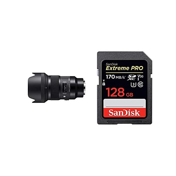 Sigma 50mm F1,4 DG HSM Art Objektiv (77 mm Filtergewinde) für Sony-E Objektivbajonett & SanDisk Extreme Pro SDXC UHS-I…
