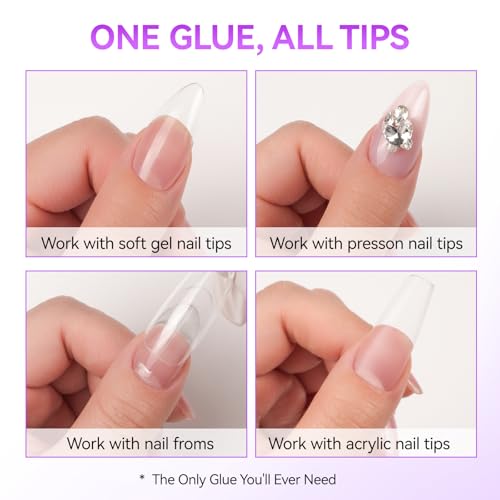 Gelike Ec Gel Nail Glue - 6 in 1 UV Nails Glue Base Coat Strong Adhesive for False Nails Acrylic Tips Press On Nails