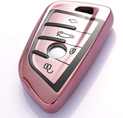 VANZAVANZU for BMW Key Fob Cover, 360° Full Protection Soft TPU Keyless Entry Remote Car Key Case Holder Protector for BMW New X5 X6 X1 1 Series/2 Series Coach (Pink)