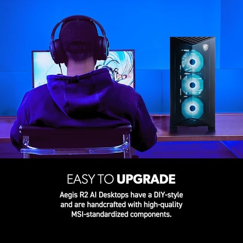 MSI Aegis R2 AI Gaming Desktop: Intel Core Ultra 9 285, Geforce RTX 5070Ti, 32GB DDR5, 2TB M.2 NVMe SSD, Air Cooling, USB Type C, VR-Ready, Window 11 Home: C2NVR9-1452US