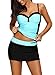 Azokoe Womens Elegant Ladies Sweatheart Neck Color Block Print Ruched Tankini Top and Swim Skirt Swimsuits Green Black Large