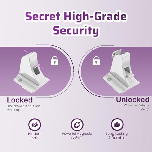 LBOYLOVE® Magnetic Cupboard Locks for Children (8-Locks + 2 Key) - Child Locks for Kitchen Cupboards - Adhesive Magnet Baby Safety Proof Locks for Cabinets and Drawers, Including Screws
