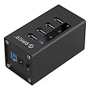 ORICO 4 Port Aluminum USB 3.0 HUB with 12V2.5A Power Adapter and 3.3Ft. USB3.0 Date Cable - Black(A3H4)