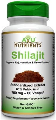 Shilajit Extract - 750 mg (60% Fulvic Acid) | Made in USA | Highest Potency and Purity on the Market - 60 Vegetarian Capsules for Weight Management,Libido,Energy and Vitality.