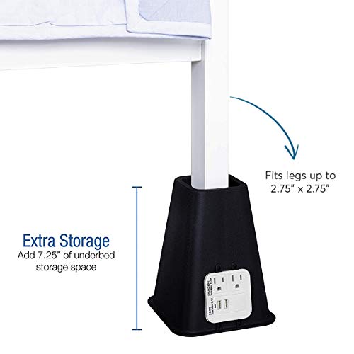 Hold N' Storage Bed Risers Heavy Duty with Power Outlet and USB Ports